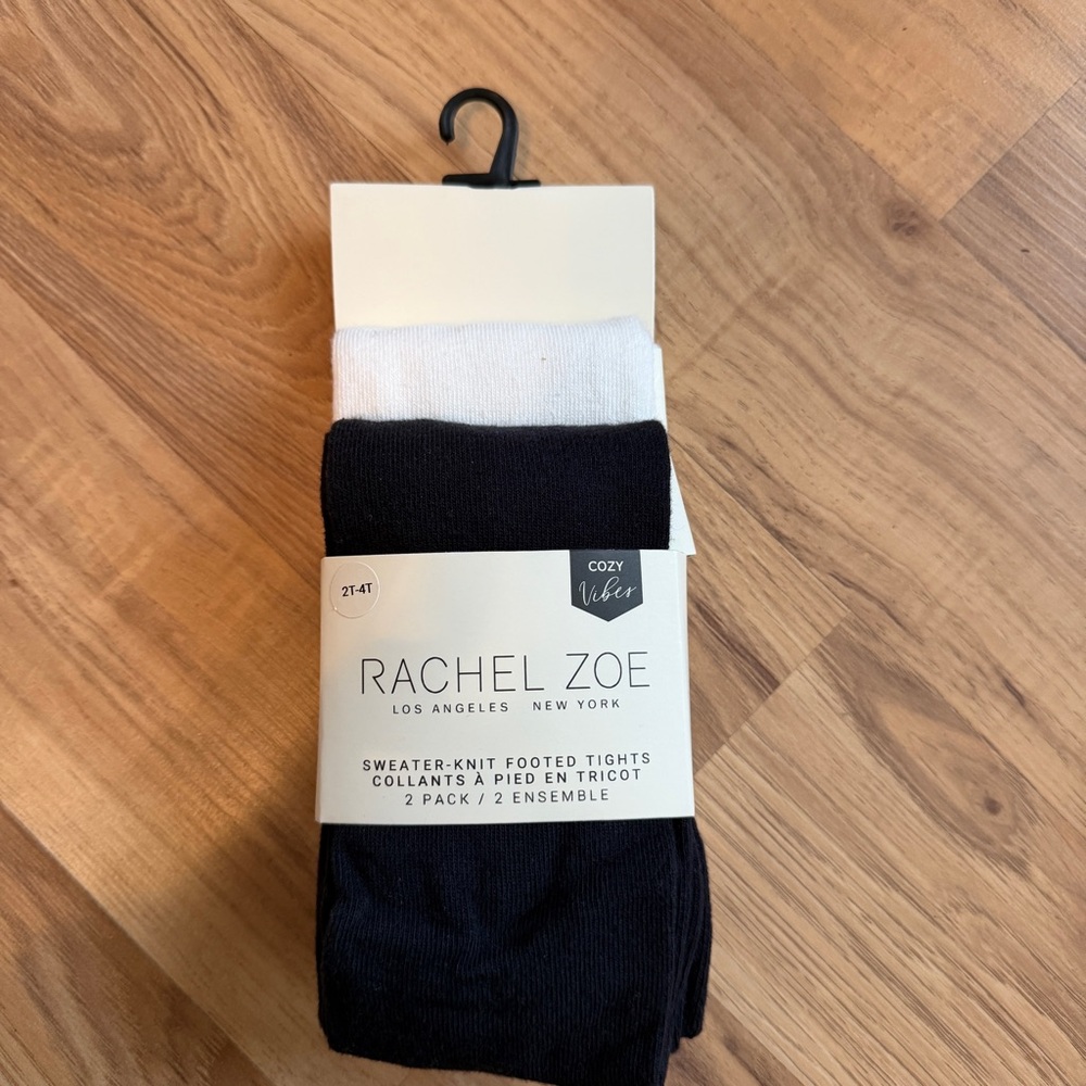 Girls 2T-4T Rachel Zoe Sweater Knit Footed Tights 2 Pack Solid Cream & Black New
